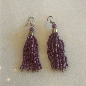Elegant Purple Beaded Tassel Earrings